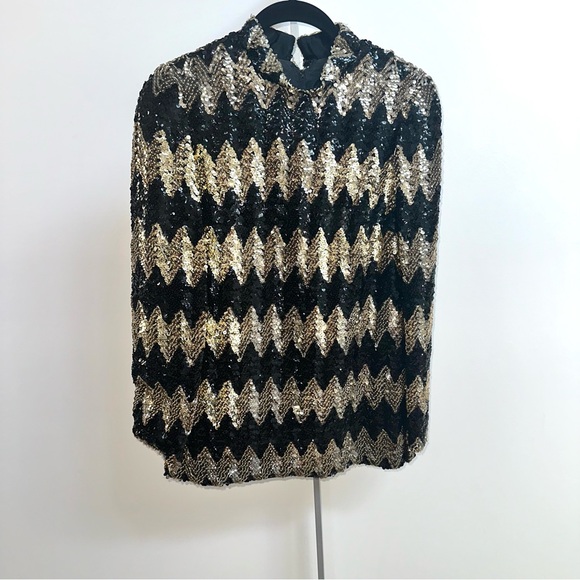 1960s Sequin Chevron tunic in Black and silver - Picture 1 of 4